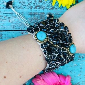 Handcrafted Obsidian and Ancient Turquoise Stone with cotton wax strings.